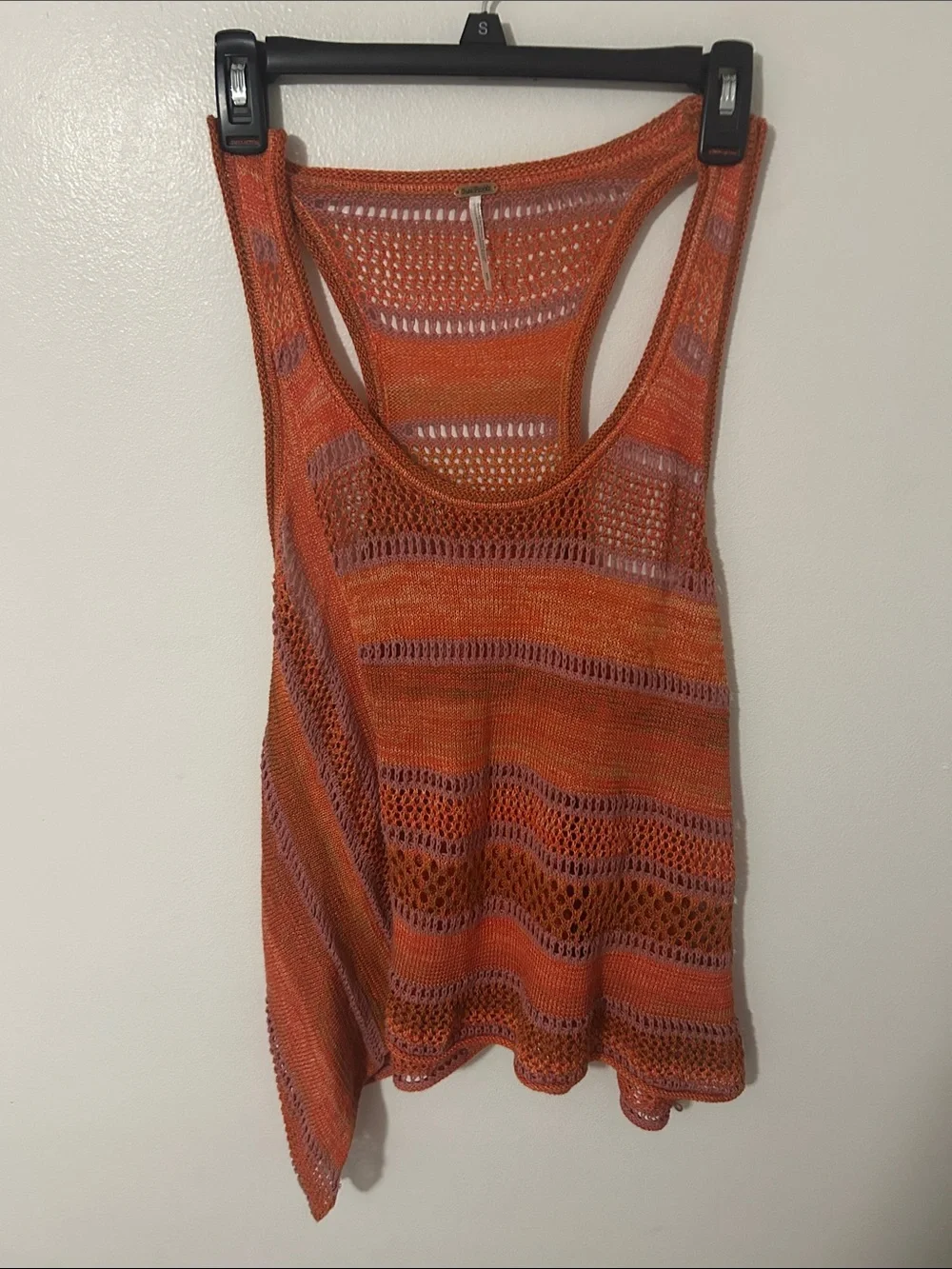 Free People Orange Open-Knit Striped Tank Top Live Bird Size Small